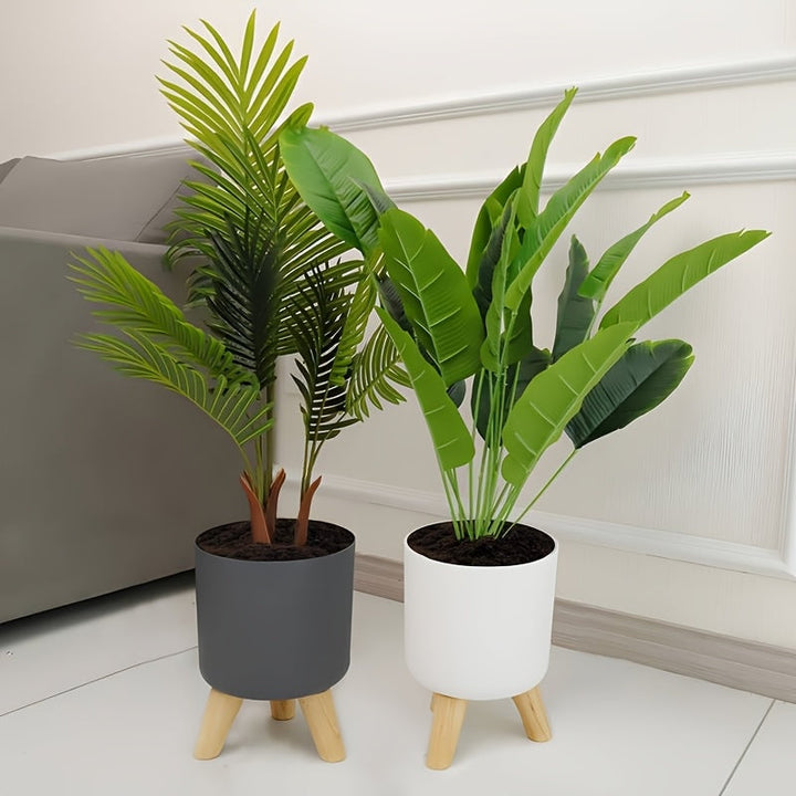 Modern Round Planter with Wooden Legs | Indoor &amp; Outdoor Decorative Plant Pot