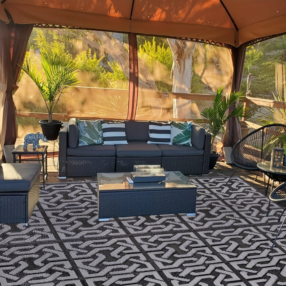 Reversible Outdoor Rug | Black &amp; Grey Modern Patio Mat
