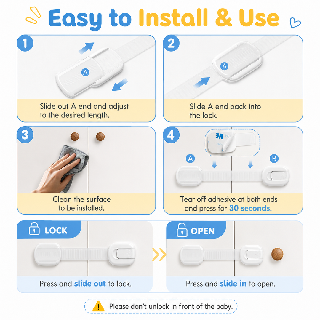 Baby Proof Cabinet Locks Child Safety Adhesive Straps