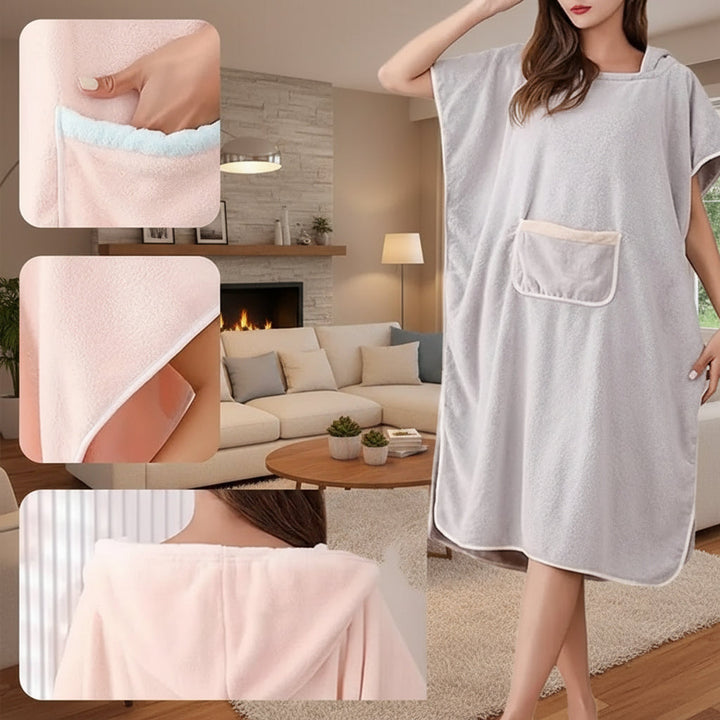 Bathrobe Poncho Hooded Pocket Design