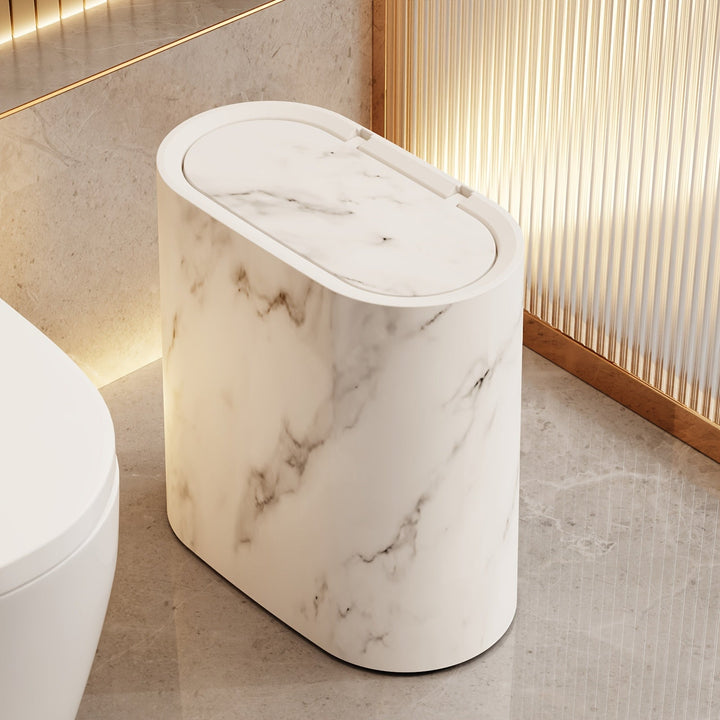 Marble Pattern Trash Can | Modern Bathroom &amp; Kitchen Bin with Lid