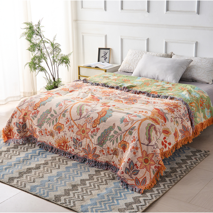Blanket Throw Fringe Floral Boho Blanket