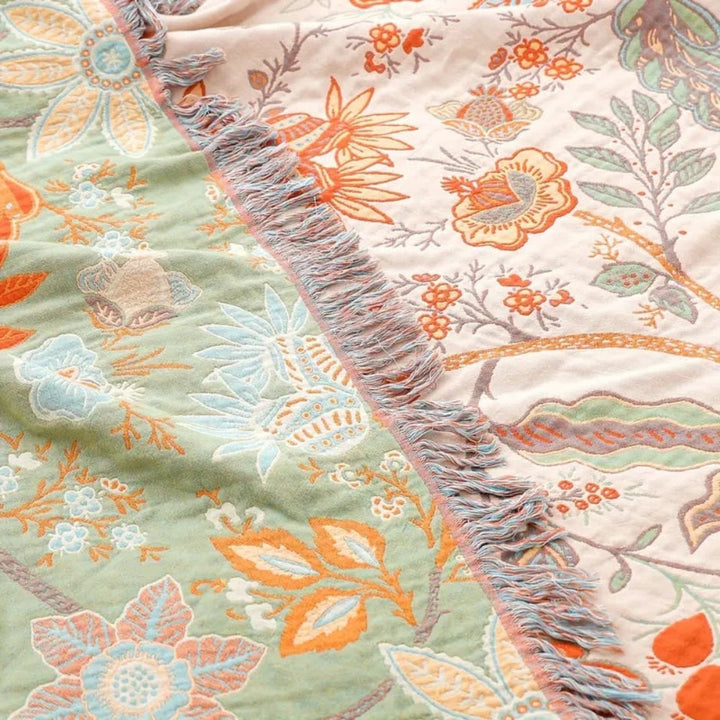 Blanket Throw Fringe Floral Boho Blanket