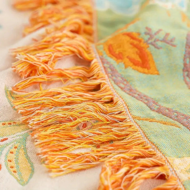 Blanket Throw Fringe Floral Boho Blanket