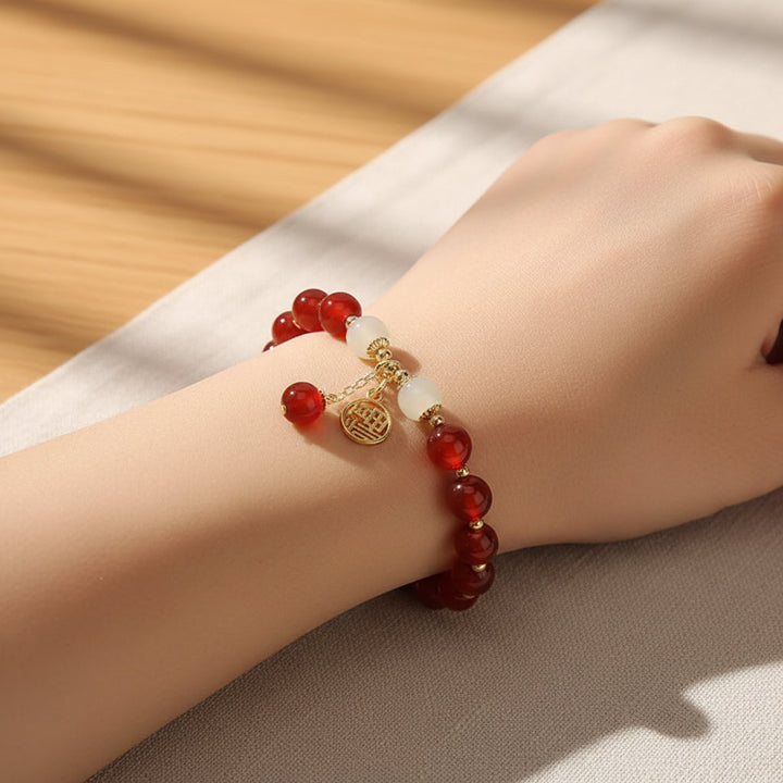 Beaded Bracelet Mothers Day Gift Natural Stone Red Jewellery