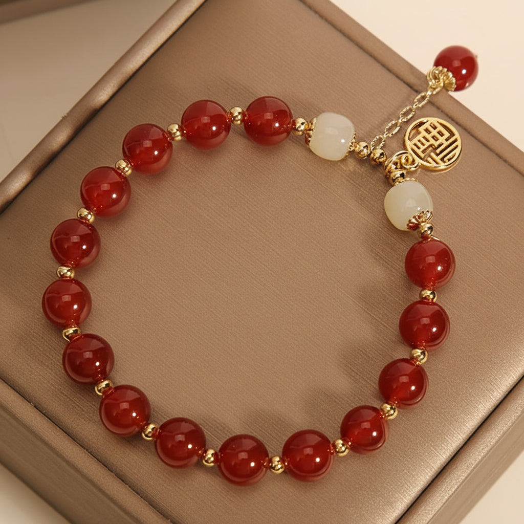Beaded Bracelet Mothers Day Gift Natural Stone Red Jewellery