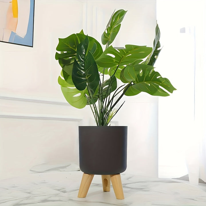 Modern Round Planter with Wooden Legs | Indoor &amp; Outdoor Decorative Plant Pot
