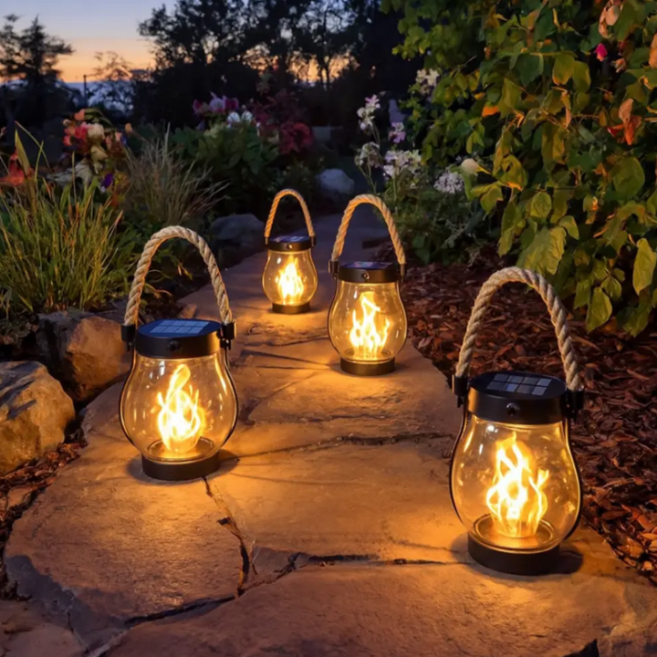 Solar Lantern Outdoor Hanging Light Flame Effect Garden Decor