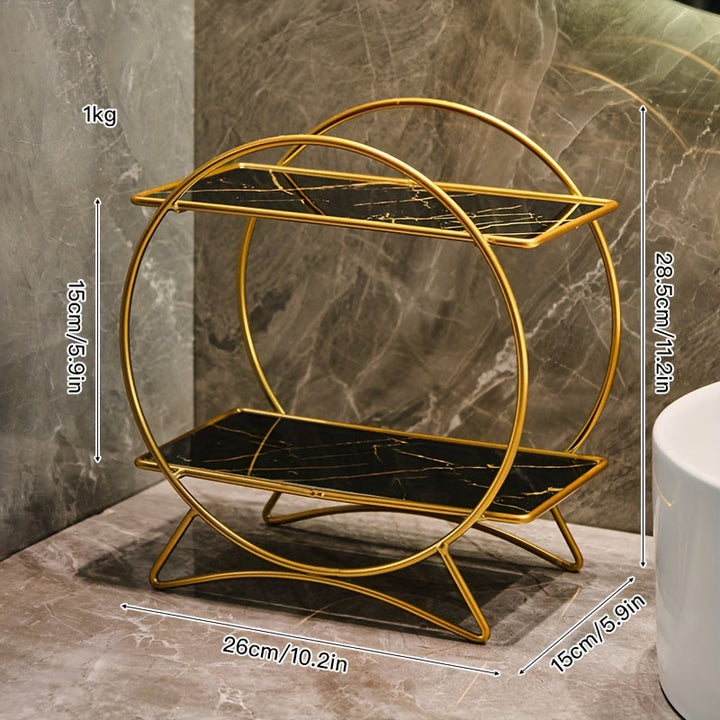 Double-Tiered Bathroom Organiser with Cat Ear Base | Stylish Metal Cosmetic &amp; Skincare Shelf