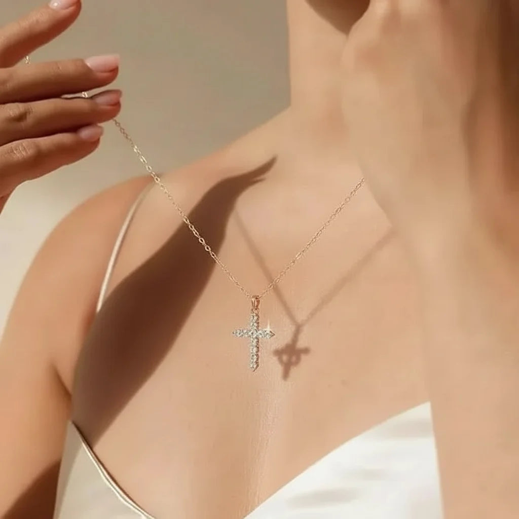 Cross Necklace Crown Pendant Gold Silver Faith Jewellery