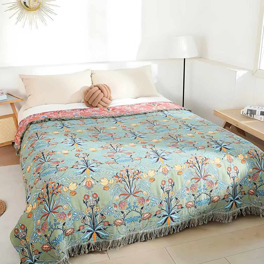 Cotton Blanket Reversible Throw Soft Woven Quilt