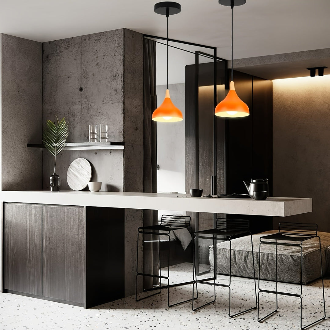 Modern Teardrop Pendant Light | Metal &amp; Wood Hanging Lamp