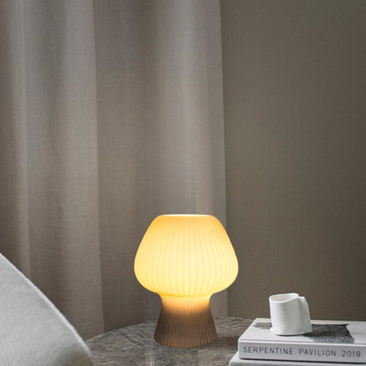 Vintage Bedside Table Lamp | Ribbed Glass Mushroom Lamp