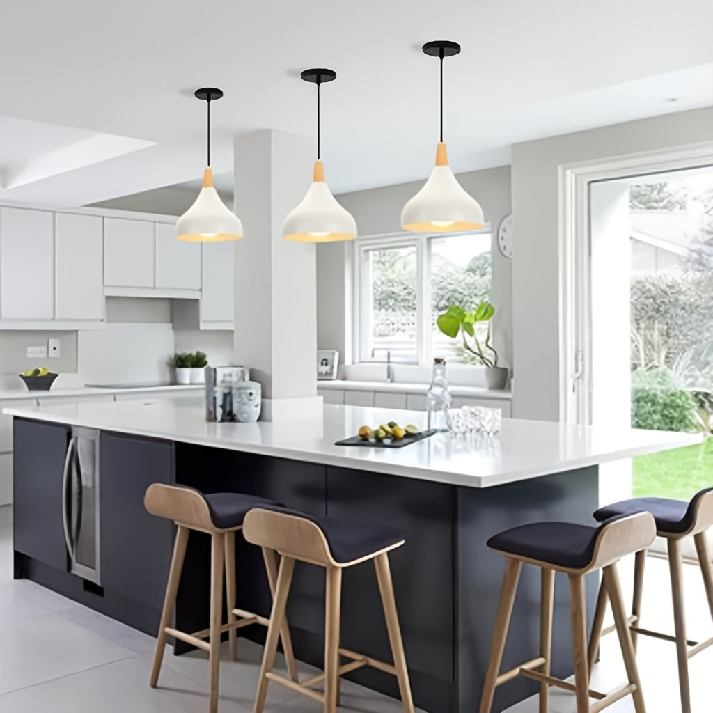 Modern Teardrop Pendant Light | Metal &amp; Wood Hanging Lamp