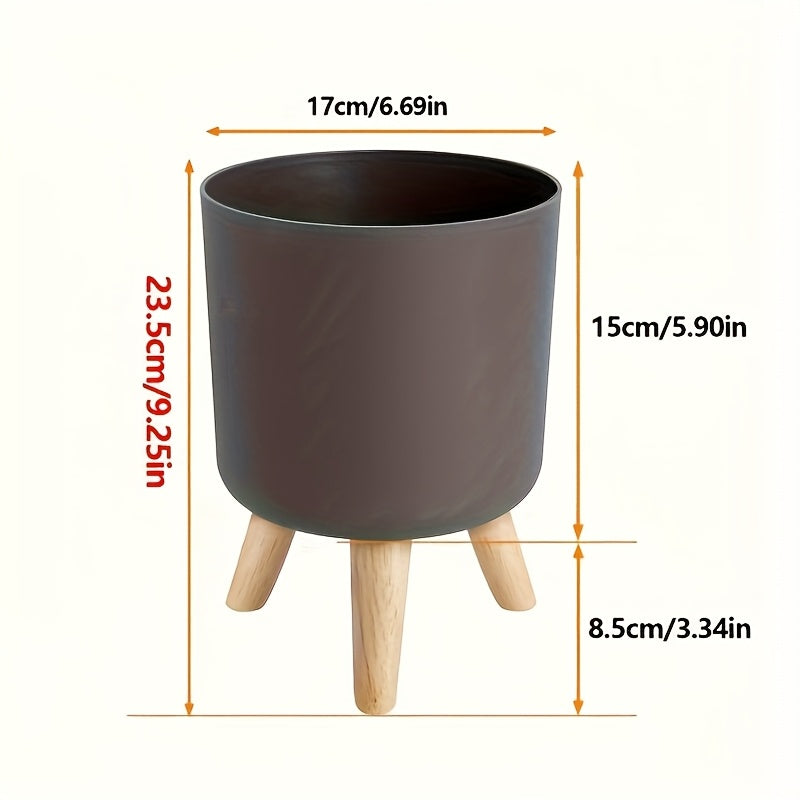Modern Round Planter with Wooden Legs | Indoor &amp; Outdoor Decorative Plant Pot