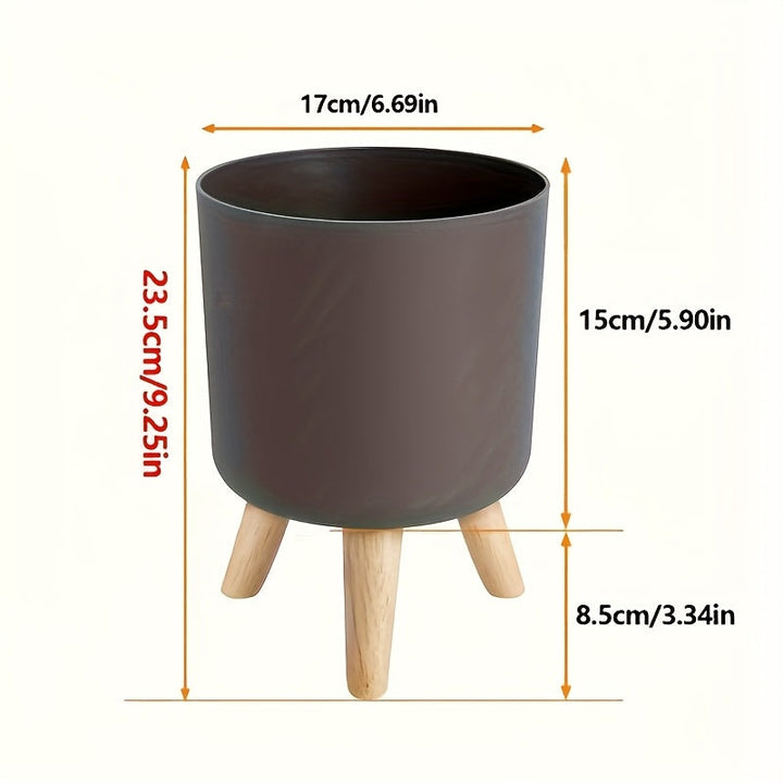 Modern Round Planter with Wooden Legs | Indoor &amp; Outdoor Decorative Plant Pot