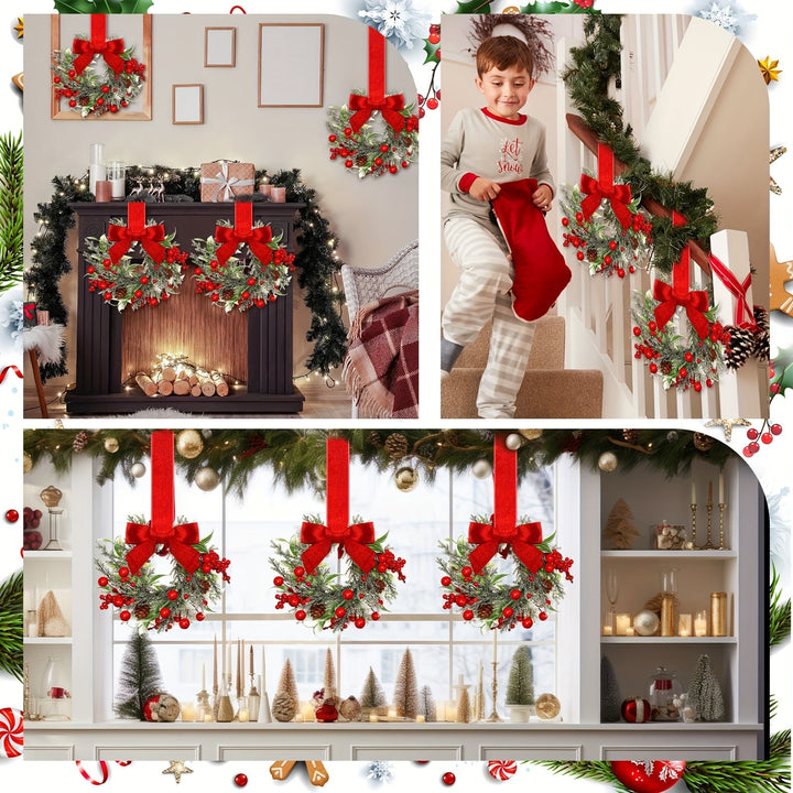 Christmas Wreath Hanging Red Bow Pinecone Holiday Decor
