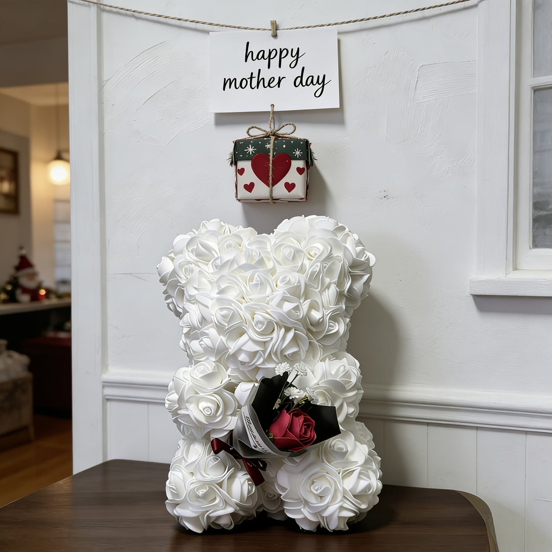 Mothers Day Rose Bear Gift Artificial Flower Teddy Bear Decor