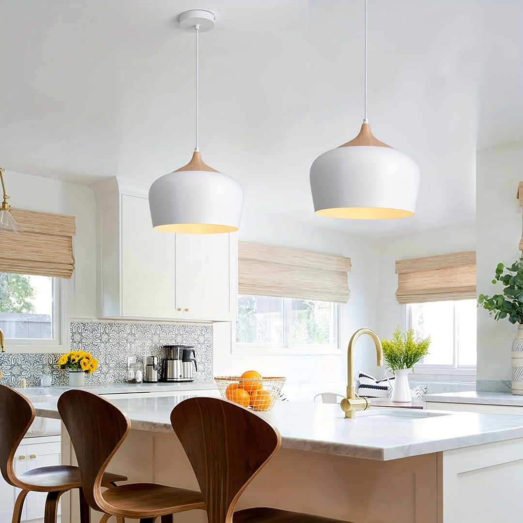 Modern Scandinavian Pendant Light | Iron &amp; Wood Grain Design