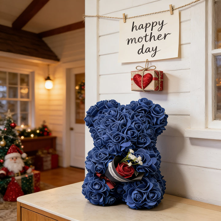 Mothers Day Rose Bear Gift Artificial Flower Teddy Bear Decor