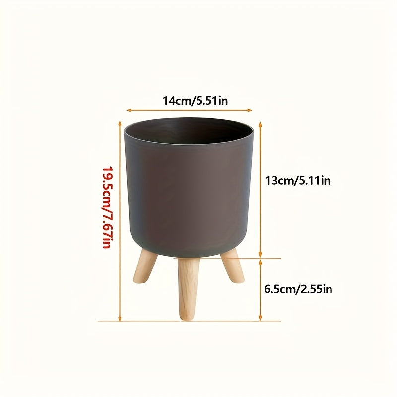 Modern Round Planter with Wooden Legs | Indoor &amp; Outdoor Decorative Plant Pot