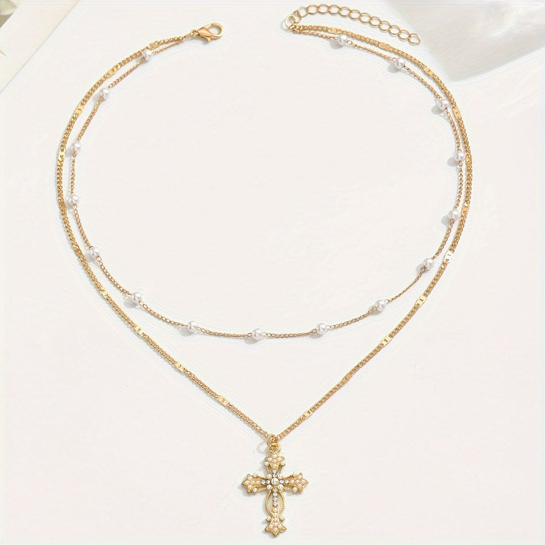 Necklace Cross Pendant Mothers Day Gold Layered Beaded Necklace