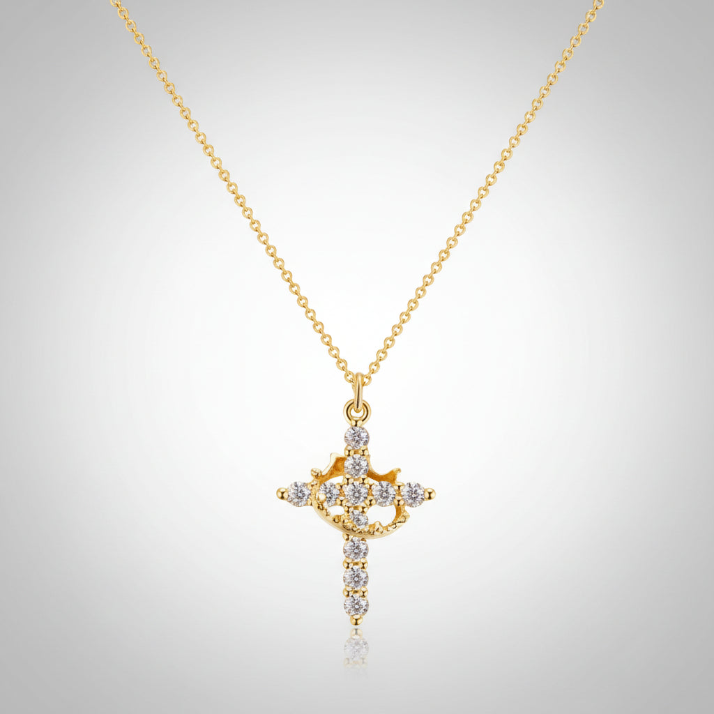 Cross Necklace Crown Pendant Gold Silver Faith Jewellery