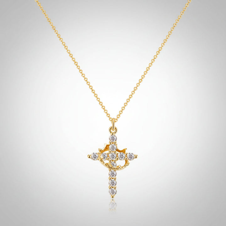 Cross Necklace Crown Pendant Gold Silver Faith Jewellery