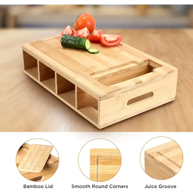 Bamboo Cutting Board with Storage Trays &amp; Graters | Multifunctional Kitchen Prep Station