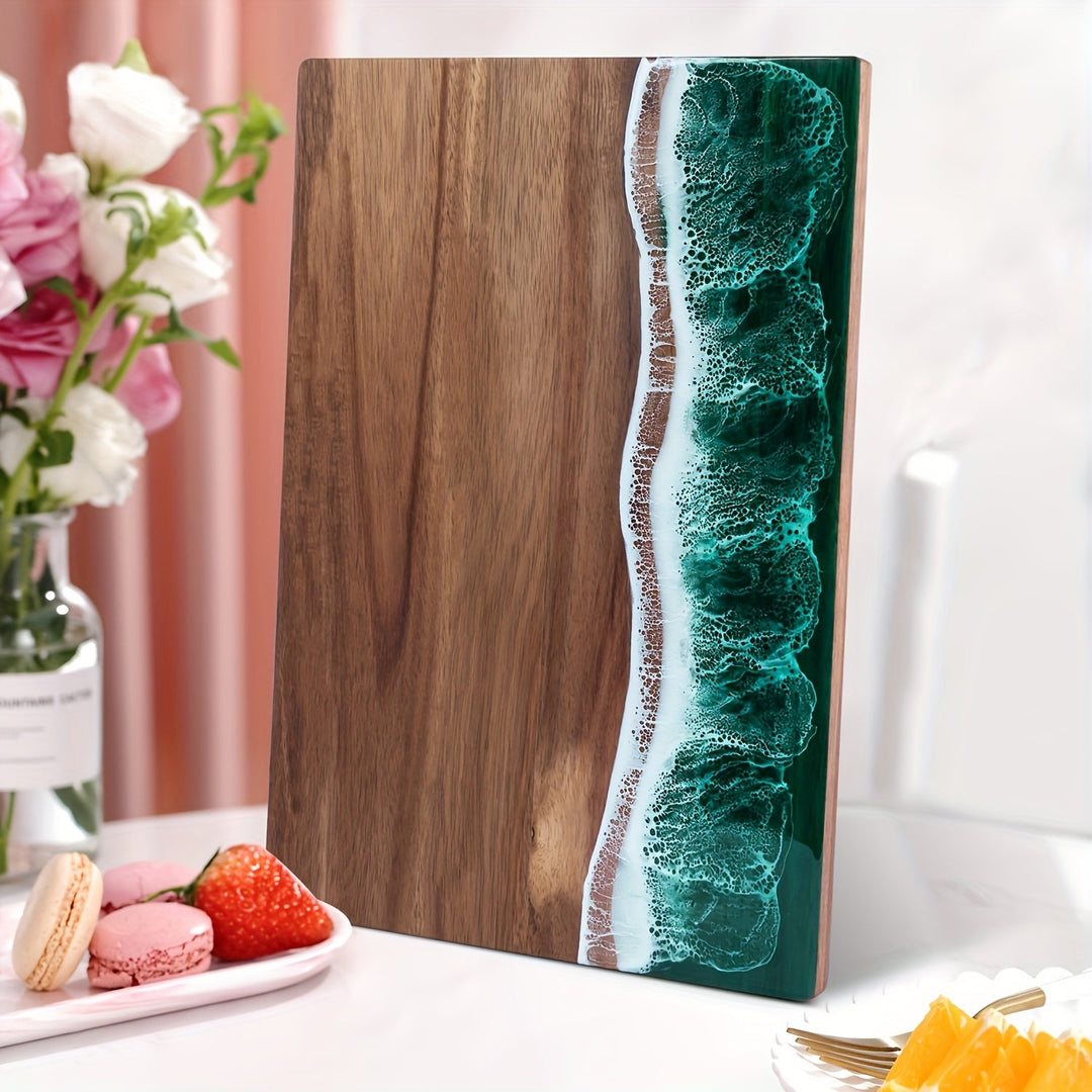 Wave Resin Cutting Board | Ocean-Inspired Acacia Wood Cheese &amp; Serving Board