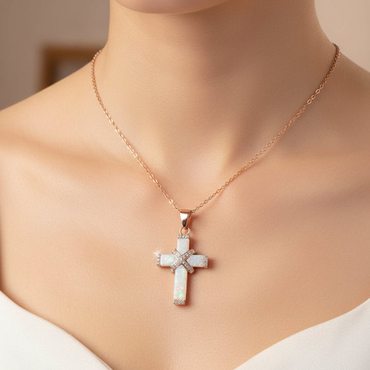 Necklace Cross Pendant Rose Gold Rhinestone Mothers Day Gift
