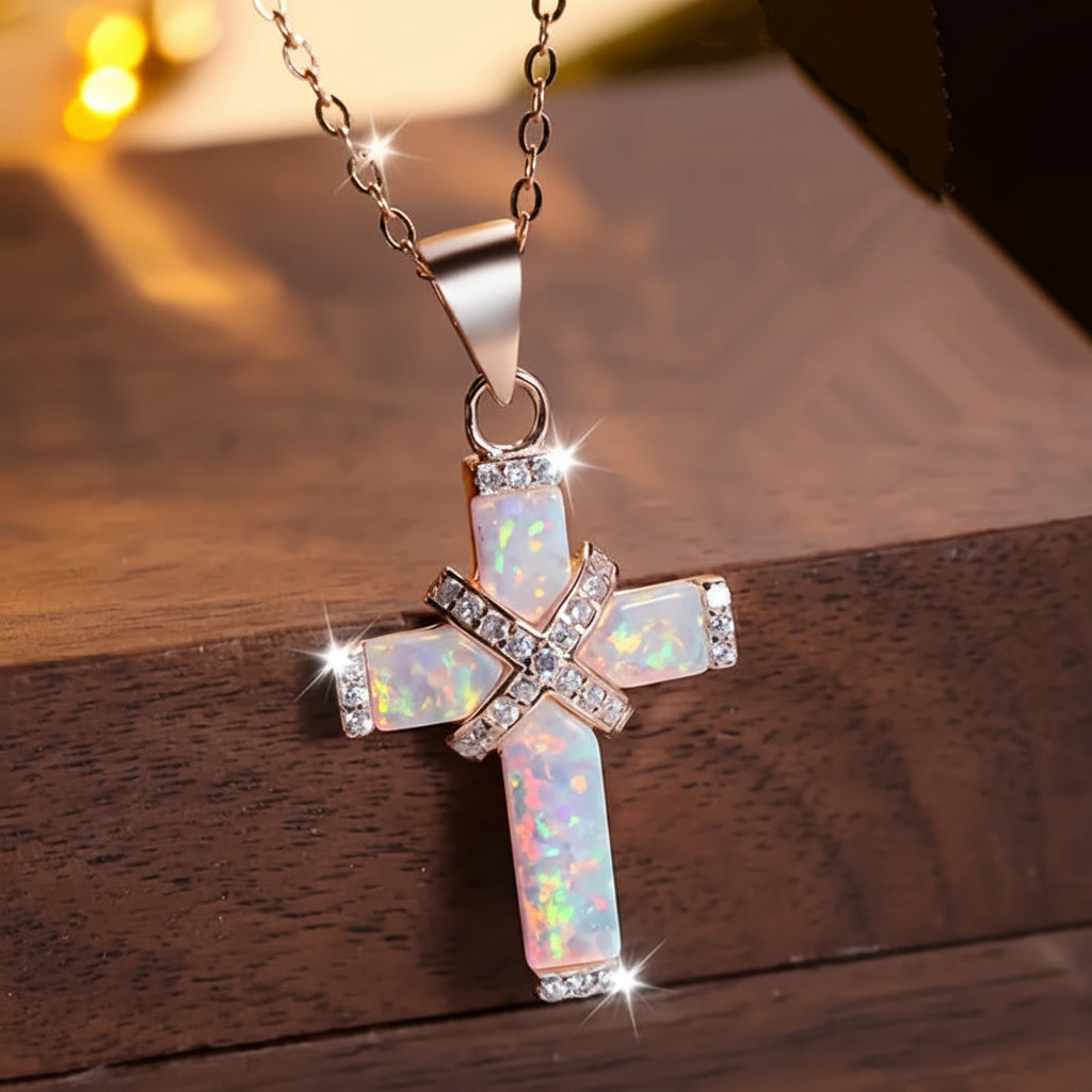 Necklace Cross Pendant Rose Gold Rhinestone Mothers Day Gift