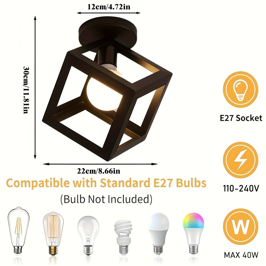 Geometric Cube Ceiling Light | Modern Industrial Semi Flush Mount Fixture