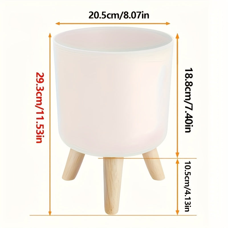 Modern Round Planter with Wooden Legs | Indoor &amp; Outdoor Decorative Plant Pot