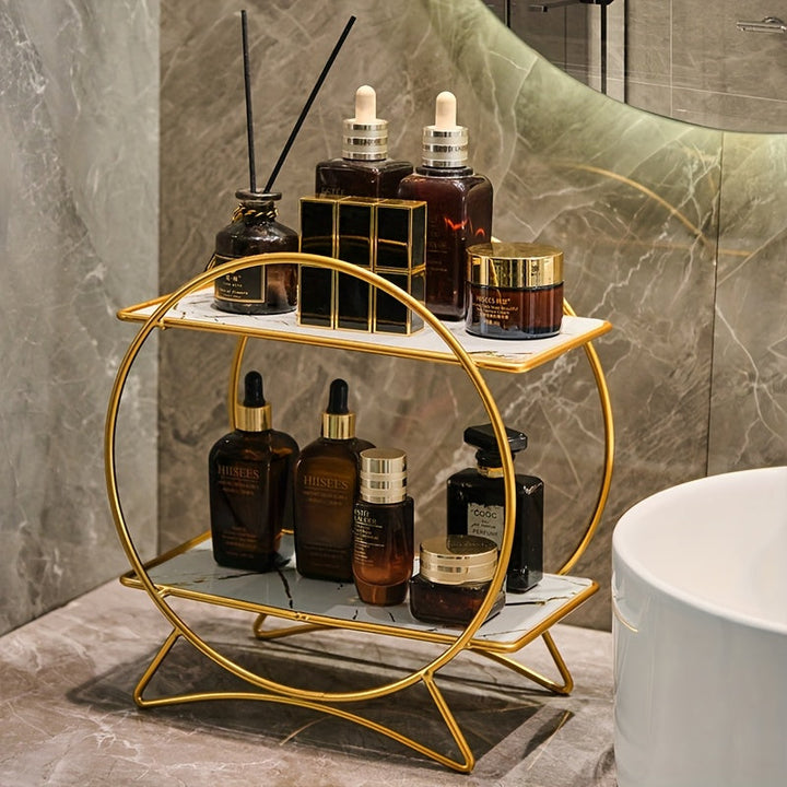 Double-Tiered Bathroom Organiser with Cat Ear Base | Stylish Metal Cosmetic &amp; Skincare Shelf