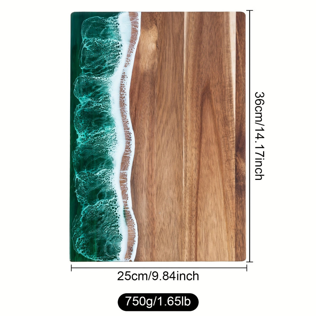 Wave Resin Cutting Board | Ocean-Inspired Acacia Wood Cheese &amp; Serving Board