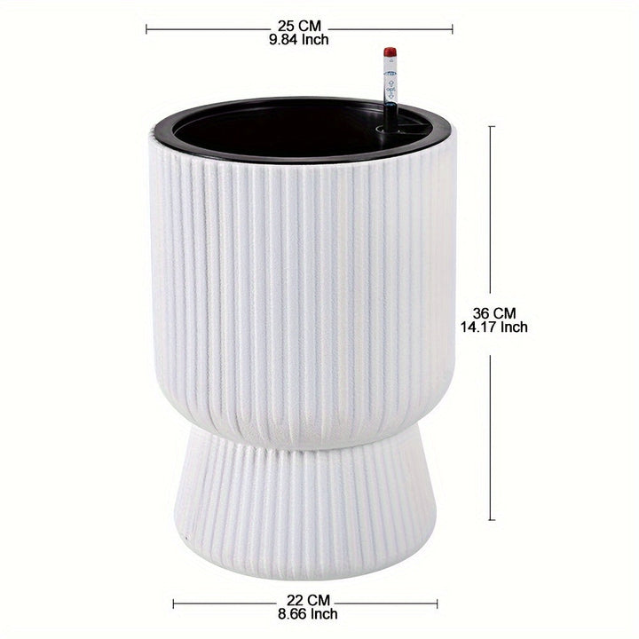 White Self-Watering Flower Pot | Modern Wine Glass Design Planter with Water Level Indicator