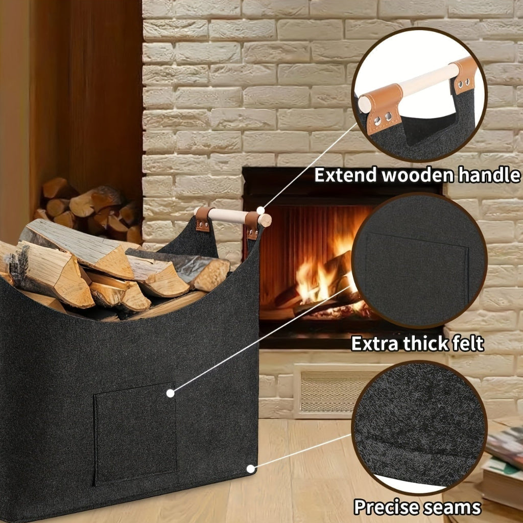 Firewood Carrier Leather Handles Felt Storage Bag