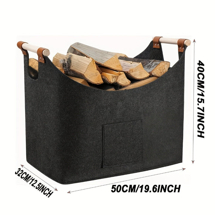 Firewood Carrier Leather Handles Felt Storage Bag