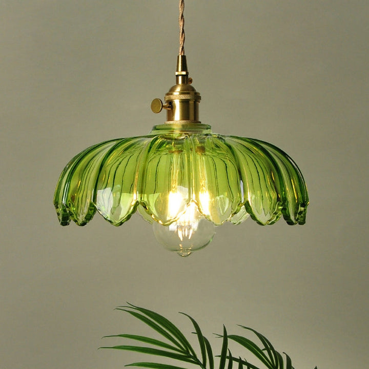 Vintage Flower Pendant Lamp | Coloured Glass Hanging Light