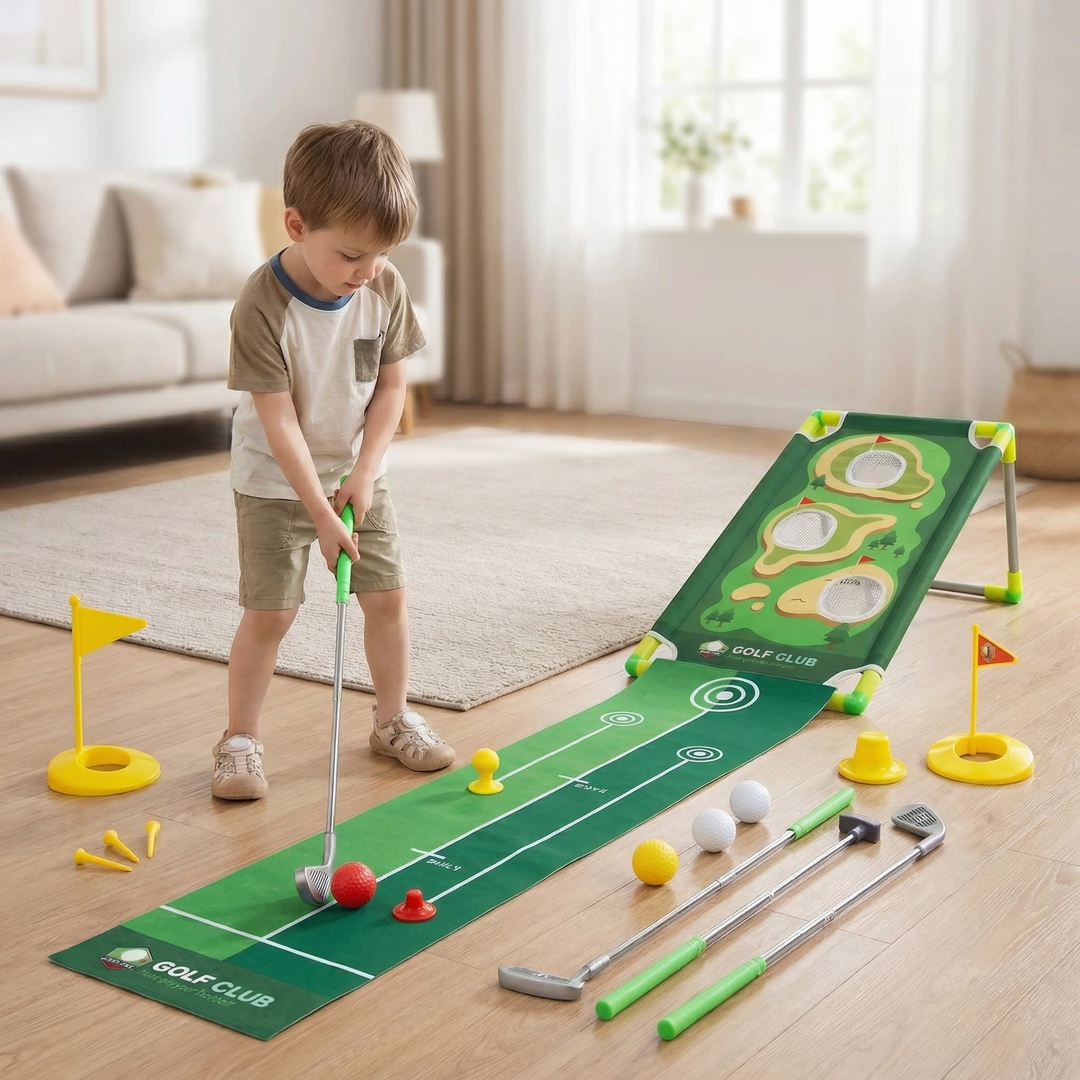 Golf Putting Mat Adjustable Golf Clubs Indoor Play Set