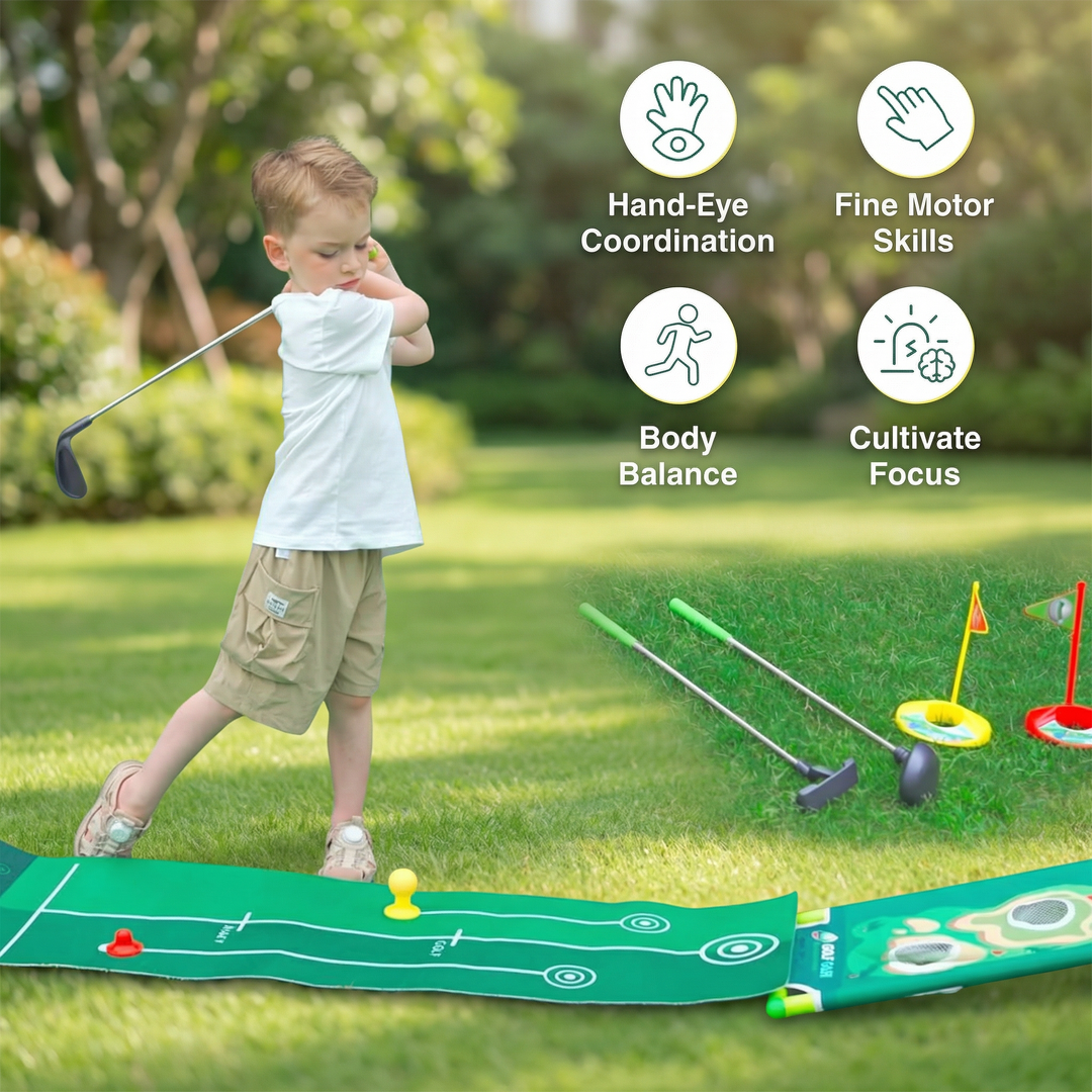 Golf Putting Mat Adjustable Golf Clubs Indoor Play Set