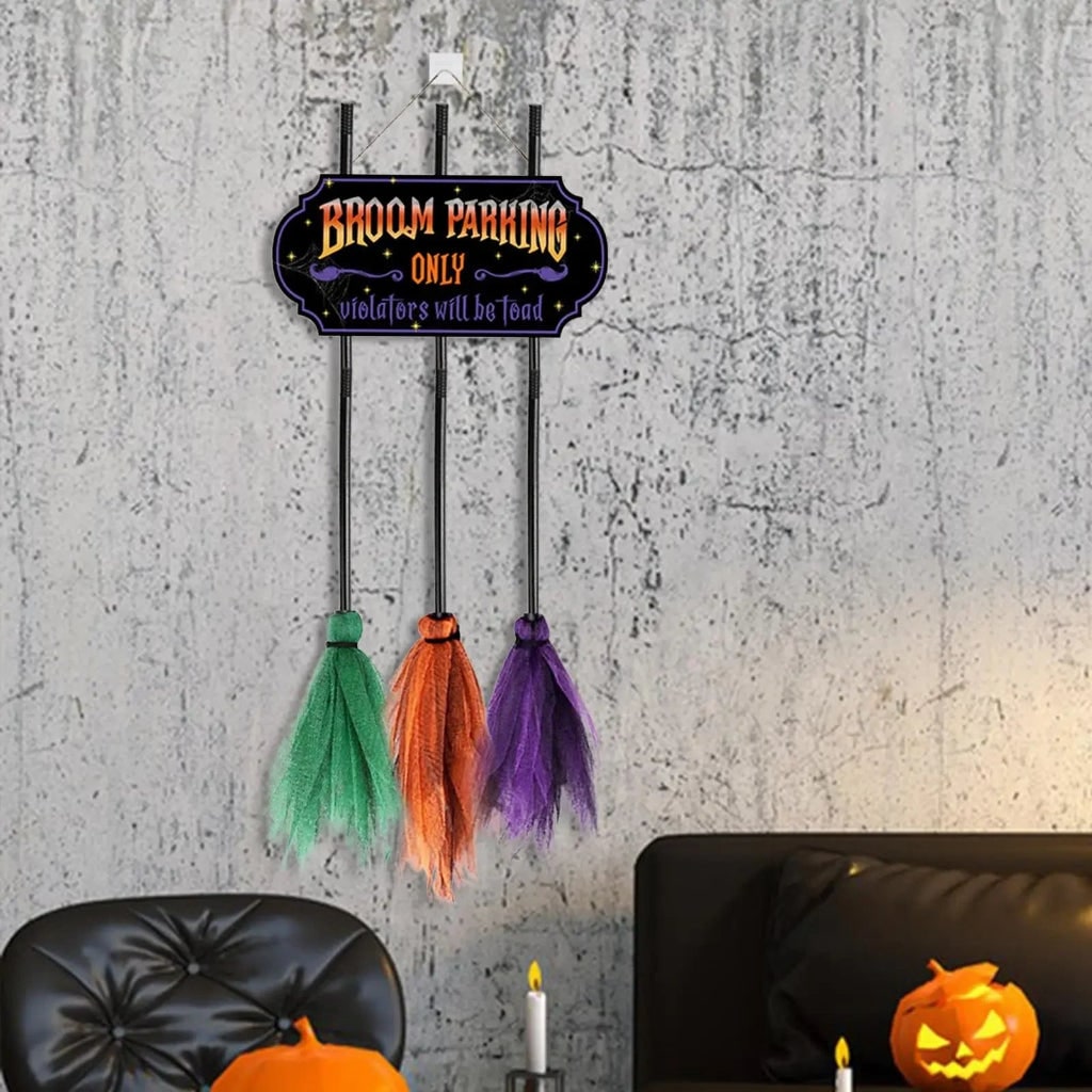 Halloween Decoration Sign Broom Parking Fun Home Accent