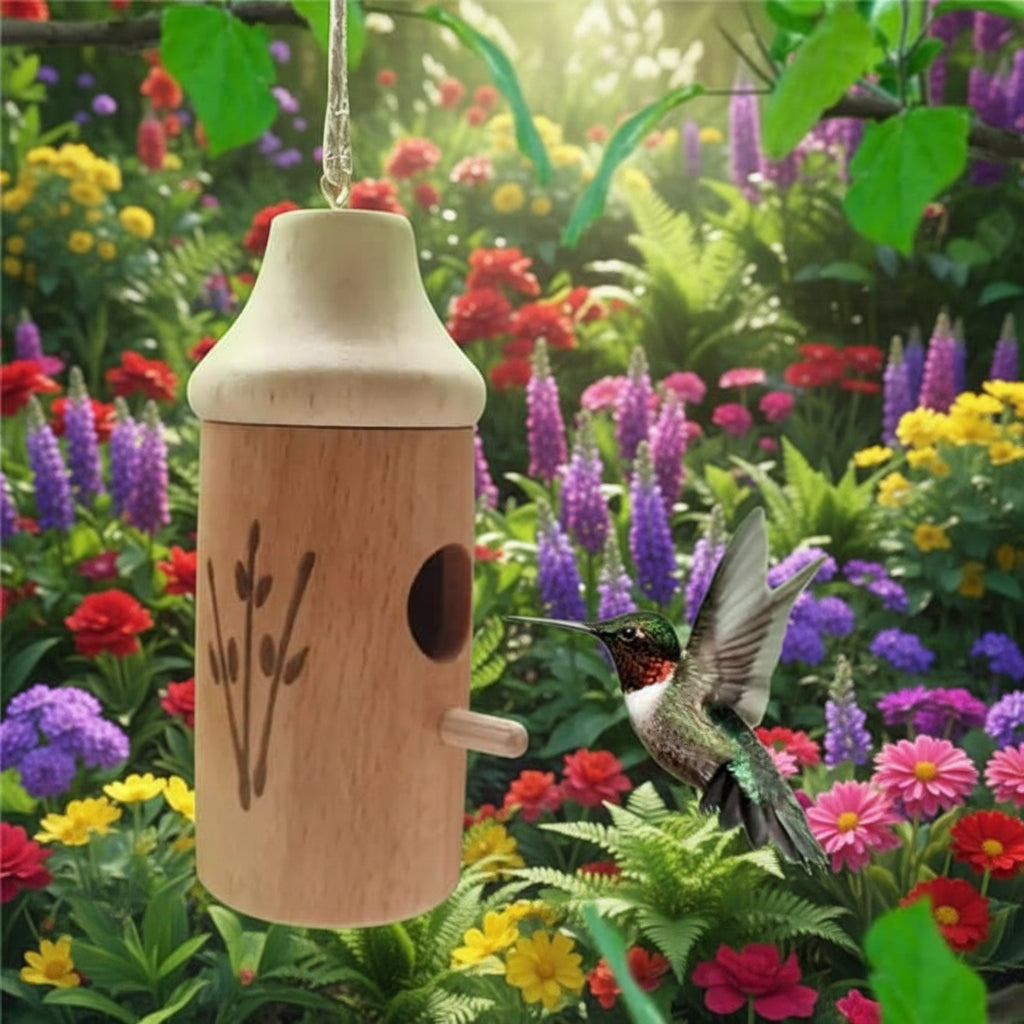 Hummingbird House Wooden Birdhouse Garden Decor