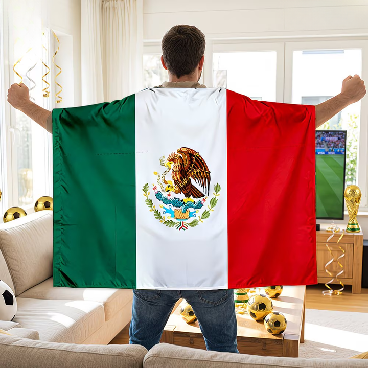 Flag Banner Soccer Cape Mexico Fan Wearable Game Day Large