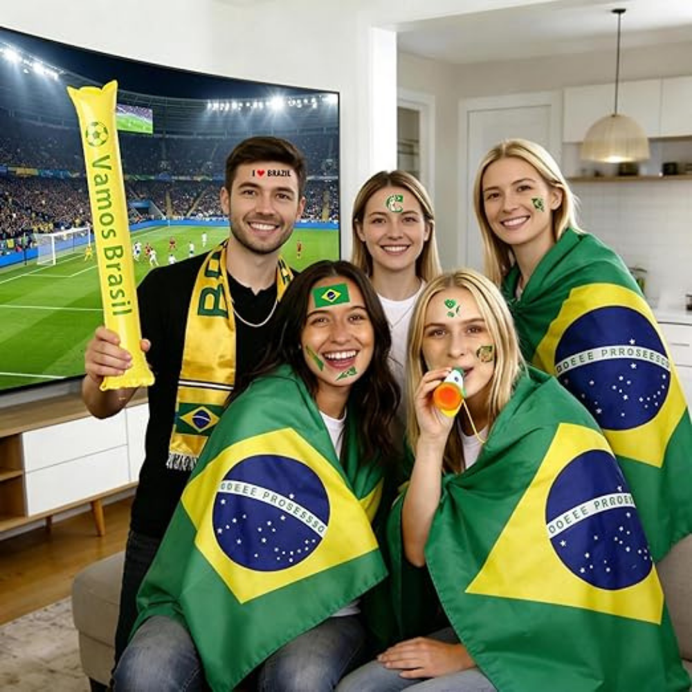 Soccer Fan Kit Brazil Flag Party Set Cape Scarf Horn