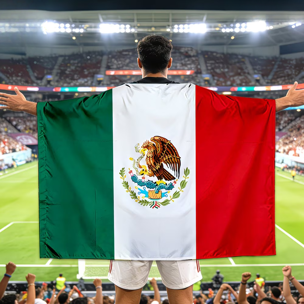 Flag Banner Soccer Cape Mexico Fan Wearable Game Day Large