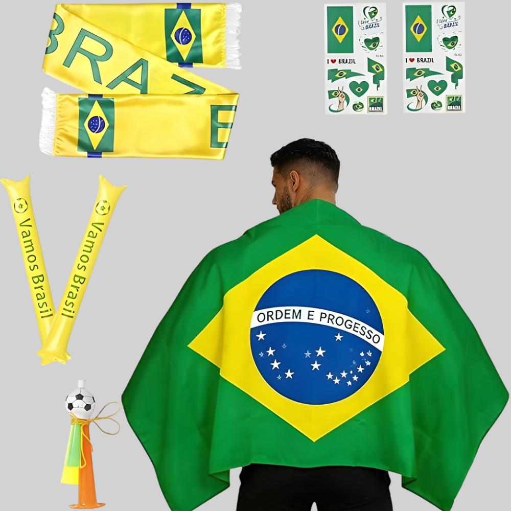Soccer Fan Kit Brazil Flag Party Set Cape Scarf Horn