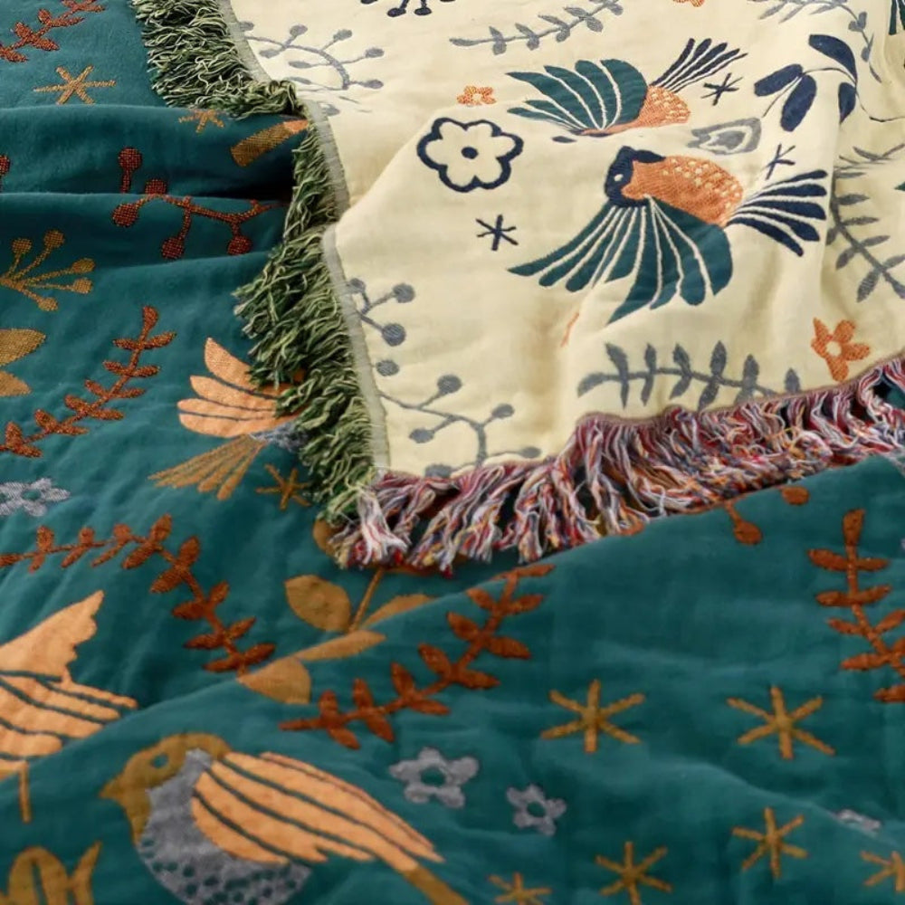 Blanket Throw Scandinavian Bird Reversible Pattern Design