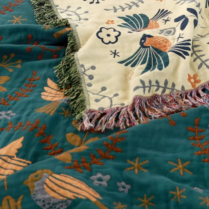 Blanket Throw Scandinavian Bird Reversible Pattern Design